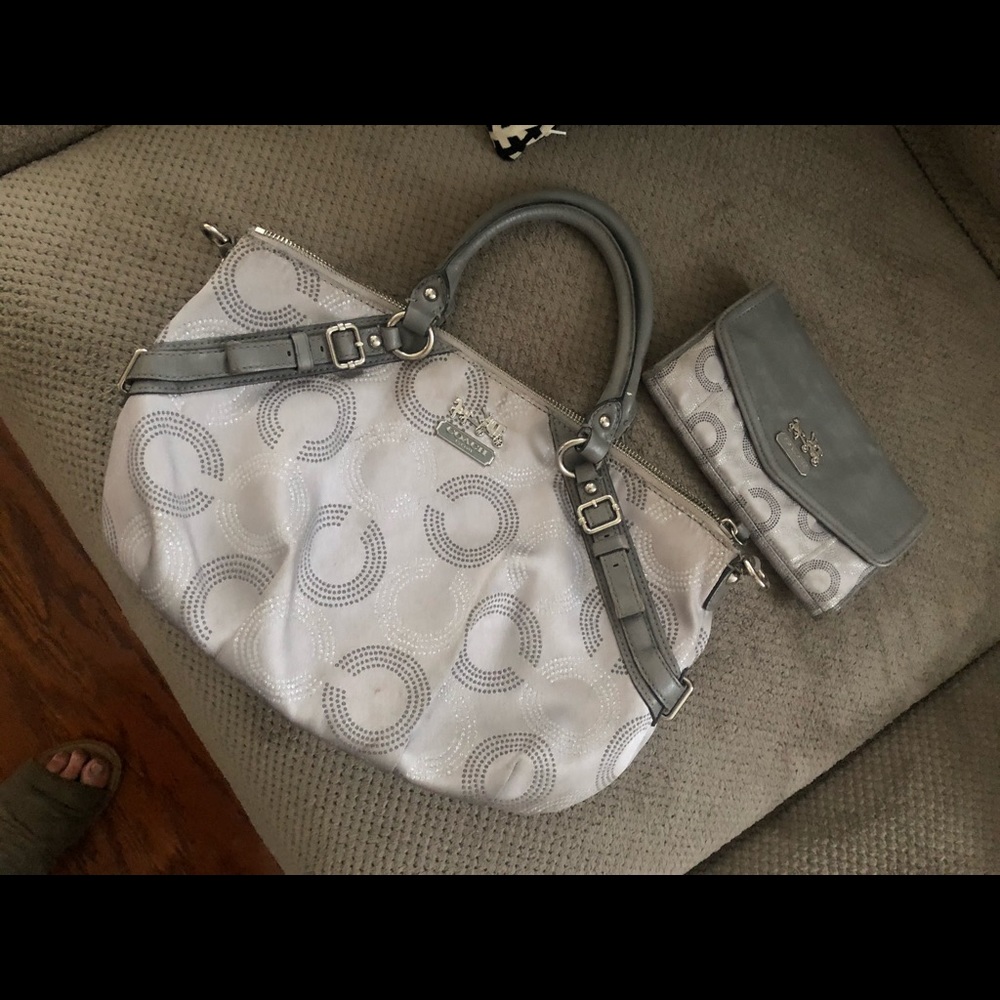 Coach silver purse with matching wallet